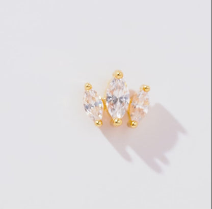 18K Yellow Gold Lotus Petal Stud Piercing with Zircon stones