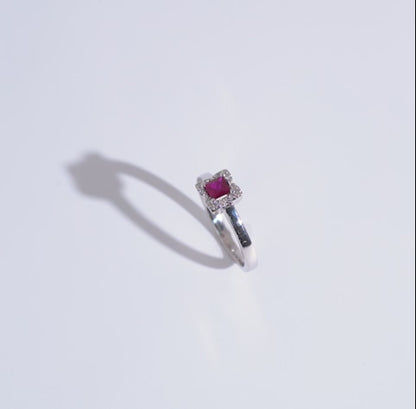Colour 18K White Gold Natural Ruby and Diamonds Ring