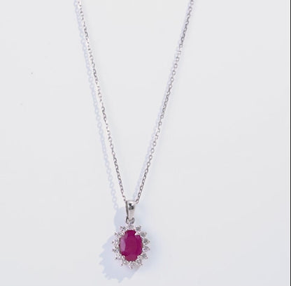 18K White Gold Necklace with Natural Diamonds and Ruby Stones | Diana Collection
