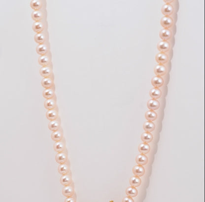 18K Yellow Gold Pearl Necklace with Flower-Shaped Diamond & Gemstone Pendant – Danah Collection