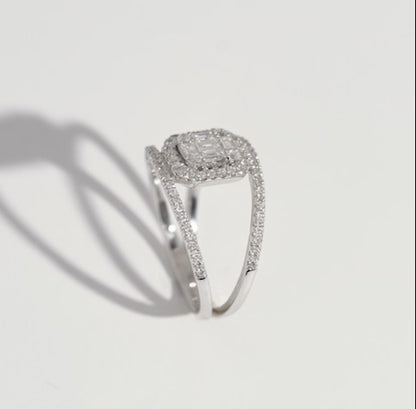 18k white gold ring with natural diamonds & square baguette diamond – carre collection