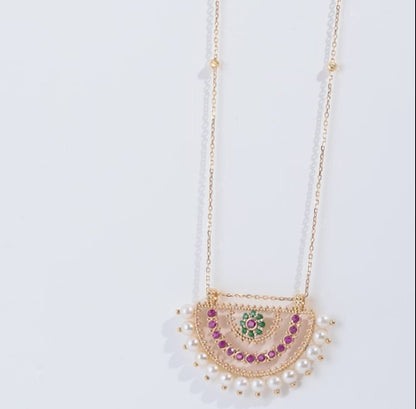 Shnaf Collection 18K Yellow Gold Pearl Necklace with Artificial Stones
