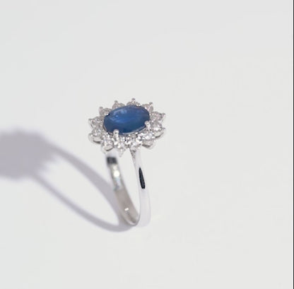 خاتم من الذهب الأبيض عيار 18 قيراطًا مرصع بالألماس والياقوت - مجموعة ديانا