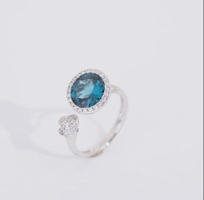 18K White Gold Ring with Diamonds and London Blue Topaz – Rabiya Collection
