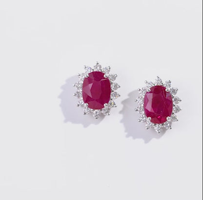 18K White Gold Earrings with Natural Diamonds & Ruby Stones | Diana Collection