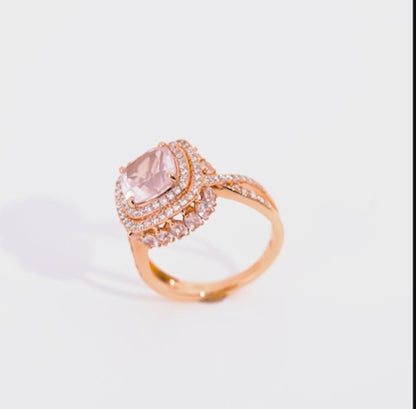 18K Rose Gold Ring  featuring a stunning Natural Diamond and Rose quartz stones