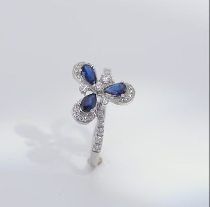 Coloure 18k White Gold Sapphire and Natural Diamonds Ring