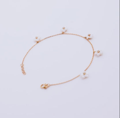Mother of Pearl & Zircon Stone 18K Gold Bracelet