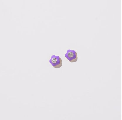 Floral Enamel Earrings in 18k Yellow Gold with Natural Diamonds | Alwan Kids Collection