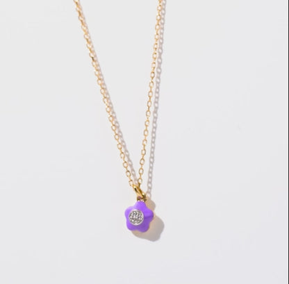 18K Yellow Gold Flower Pendant Necklace with Enamel & Natural Diamond | Alwan Kids Collection