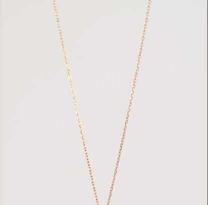 18k Yellow Gold Necklace with letter  'Meem' in Arabic Decorated by Natural diamond and Garnet stones