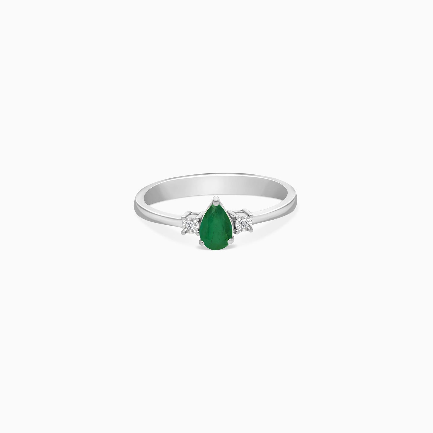 18k Gold Ring Drop shape Emerald and Natural Diamond