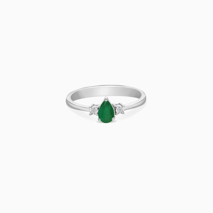 18k Gold Ring Drop shape Emerald and Natural Diamond